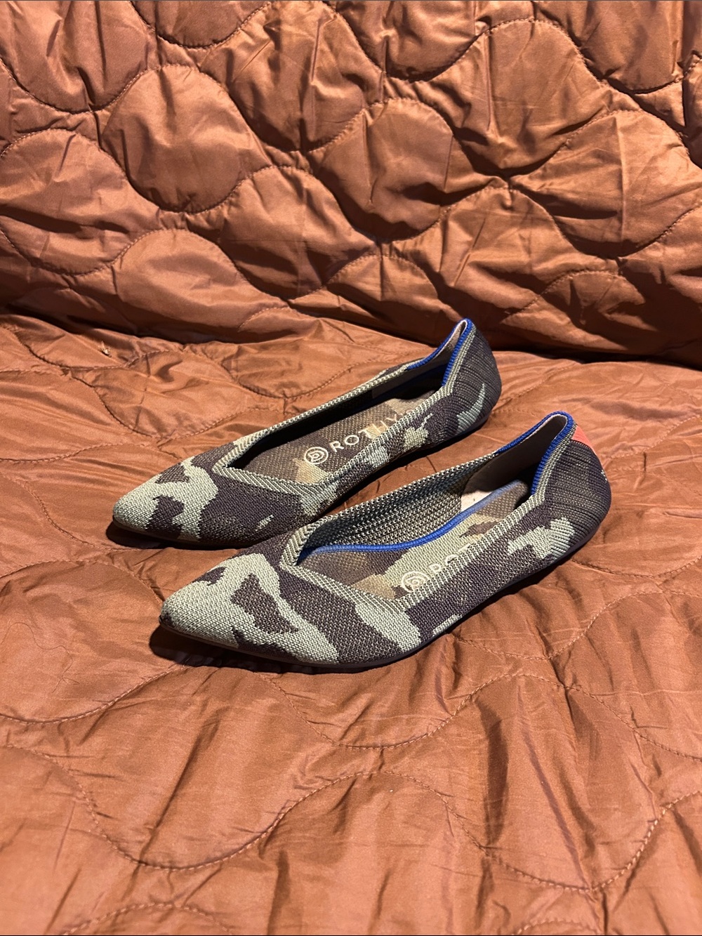 Rothy's Women's Pointed Camouflage Knit Flats in Gray and Charcoal